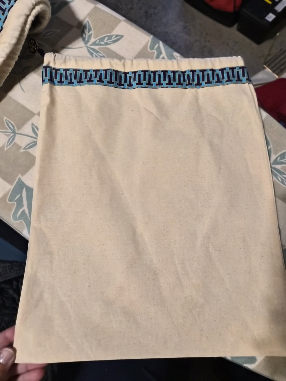 Tory Burch 15x12 Canvas Dust Bag with Teal & Navy Logo Trim